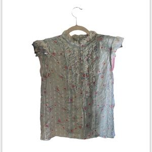 ANNA SUI vintage ruffle button down back sleeveless top